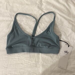 ALO Yoga Teal Ribbed Sports Bra